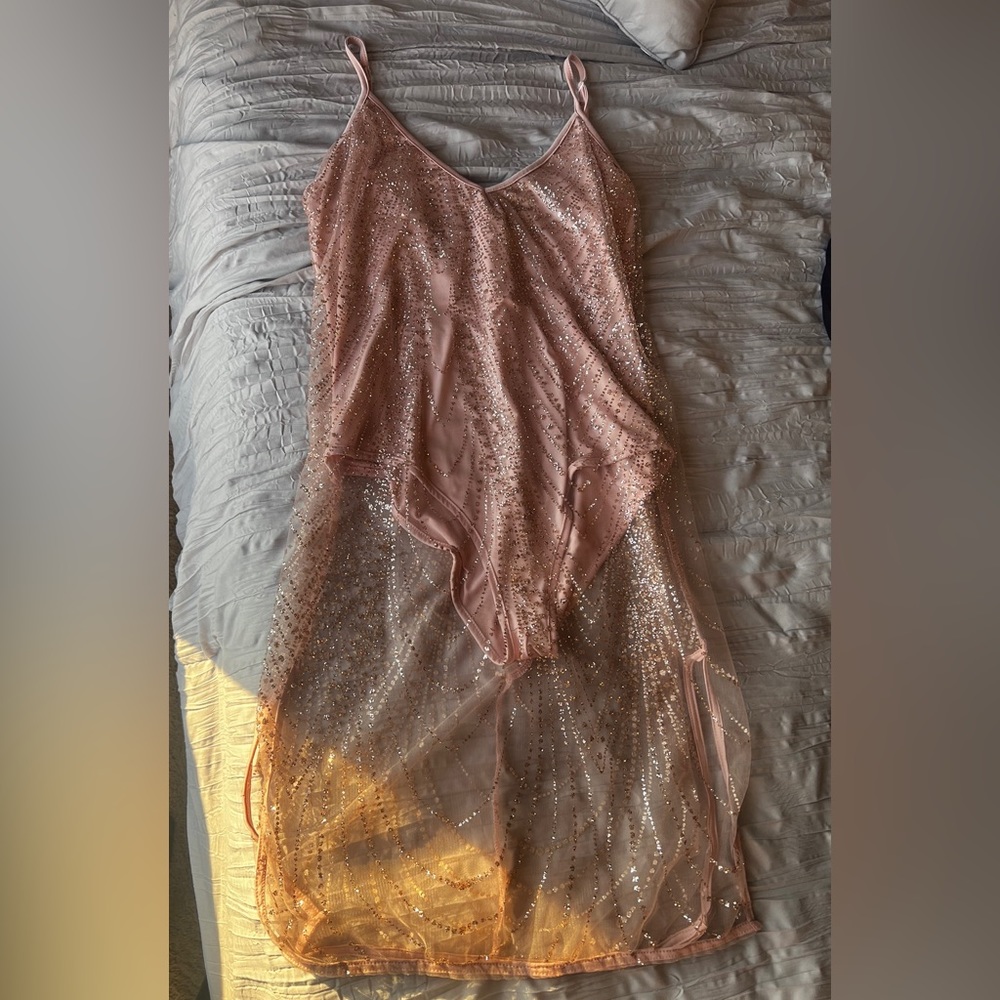 Beautiful see-through bodysuit pink dress xl